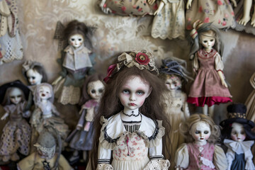 Fototapeta na wymiar Revel in the harmonious blend of innocence and darkness portrayed through dolls