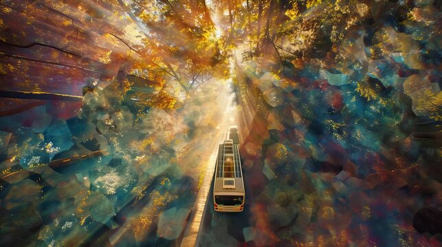 The tour bus travels through the forest. Forest Image