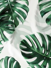 Close-up view of intricate green leaf patterns against a stark white background, showcasing natures detailed beauty