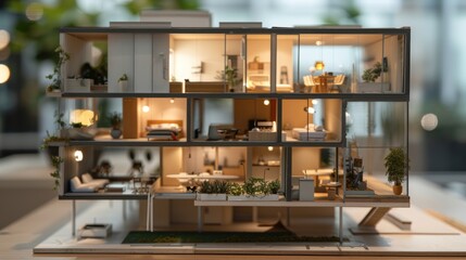Apartments designed to maintain internal temperatures, with miniature construction scenes  - obrazy, fototapety, plakaty