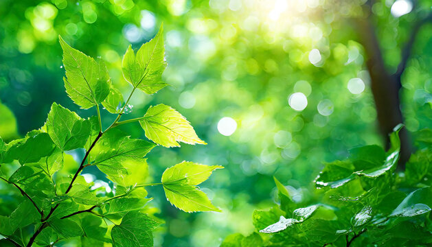 新緑。エコイメージ。森林浴。緑の葉が生い茂る爽やかなイメージ。Fresh green. Eco image. Forest bathing. A refreshing image of lush green leaves.