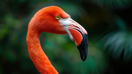 One pink flamingo bird closeup