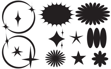 Brutalism shapes. Brutalism star and flower shapes. For modern T-shirts designed. Stars, starburst . Vector illustration