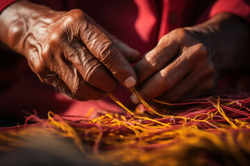 Artisan hands weaving with traditional techniques. Craftsmanship and heritage. - obrazy, fototapety, plakaty