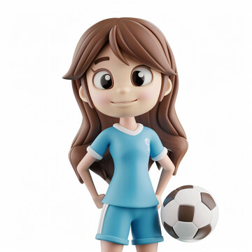 3d render icon of girl football cartoon plastic generated AI