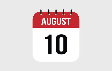 10 August Calendar. August Calendar Vector Illustration.