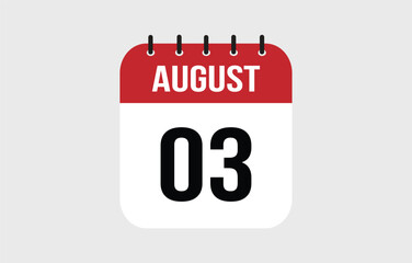 3 August Calendar. August Calendar Vector Illustration.