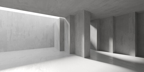 Concrete room with abstract interior. Open space. Industrial background template