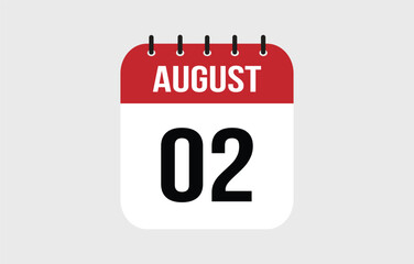 2 August Calendar. August Calendar Vector Illustration.
