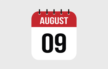 9 August Calendar. August Calendar Vector Illustration.