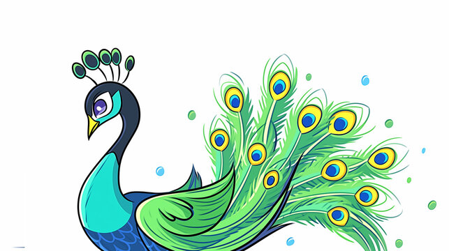 Hand drawn cartoon cute peacock illustration