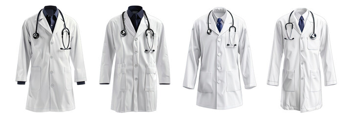 Collection of PNG. Medical white coat mock up isolated on a transparent background.