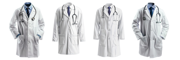 Collection of PNG. Medical white coat mock up isolated on a transparent background.