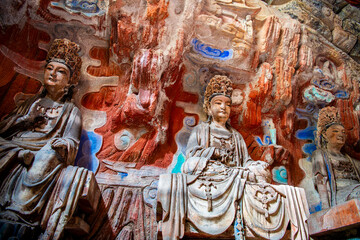 Fototapeta premium Dazu Rock Carvings are cliff carvings from late Tang and early Song dynasties