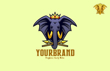 Elephant Mascot Logo design. The Great Elephant King logo design.  usable for brand, company and esport team logo design © Kongstones