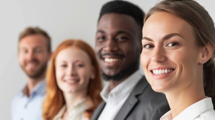 Fototapeta premium a photo portrait of a group of a diverse and equal workers people team in a business. standing close to each other. isolated on white background with blank copy space for custom text