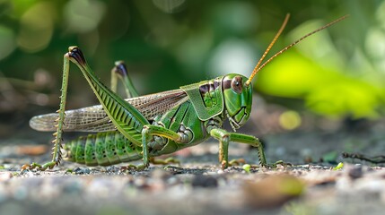 A grasshopper stunning in the grass