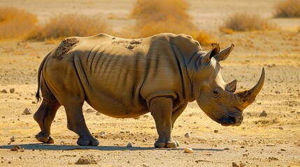 Fototapeta premium A rhino standing in the dessert