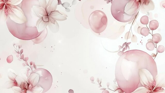 pink background with flowers and ballons