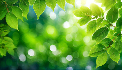 Naklejka premium Glittering green leaves. Fresh green. Background material with a blurred feel.