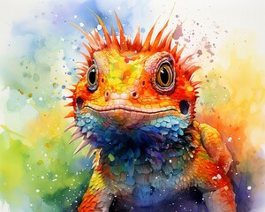 Lizard, water color, drawing, vibrant color, cute