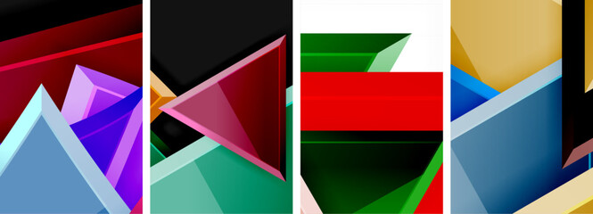 Glossy triangles geometric poster set for wallpaper, business card, cover, poster, banner, brochure, header, website