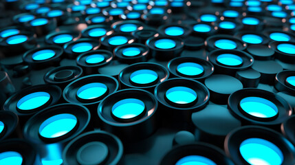 abstract background 3d wallpaper with black and blue glowing discs, banner or presentation backdrop, modern futuristic technology wallpaper  