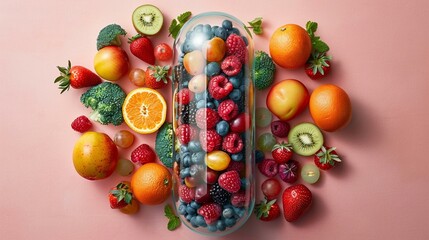 Nutrient-packed capsule bursting with fruits and vegetables