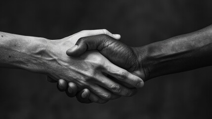 Interracial handshake depicting unity and partnership with focus on diversity and inclusion. Diversity and inclusion.