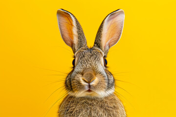 Fototapeta premium A rabbit is standing in front of a yellow background
