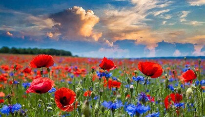 Fototapeta premium summer field with poppies and cornflower