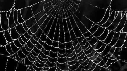 Poster A spiders intricate web glistening with dew drops remaining strong and resilient despite the lack of moisture in the air. © Justlight