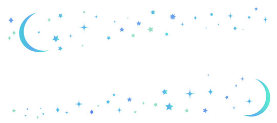 キラキラした星と三日月のフレームイラスト　グラデーション © gelatin