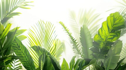 Lush Tropical Foliage. Close-up of Vibrant Green Palm Fronds with Distinct Veins