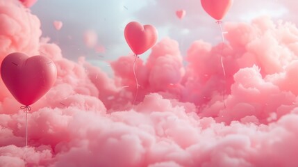 Surreal Singles Awareness Day dreamscape with floating hearts and whimsical clouds, evoking self-love and empowerment.