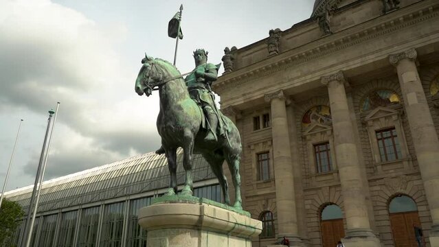 Knight statue in munich germany slow motion stock footage