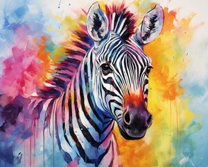 Zebra, water color, drawing, vibrant color, cute