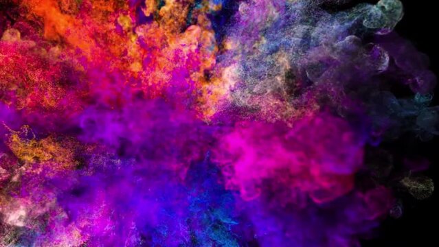 Abstract explosion of colored powder isolated on black background. Colored background.