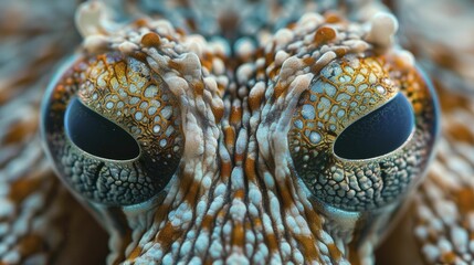 Discover the mesmerizing allure of an Indonesian mimic octopus through a close-up study of its eyes, unveiling its cunning intelligence and remarkable camouflage. - obrazy, fototapety, plakaty