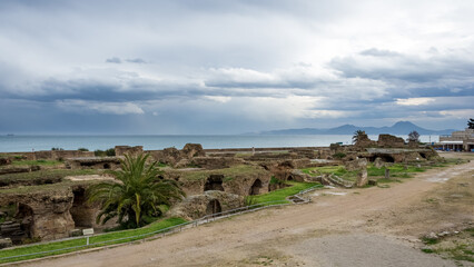 View of the Baths of Antoninus or Baths of Carthage, in Carthage, Tunisia, the largest set of Roman...