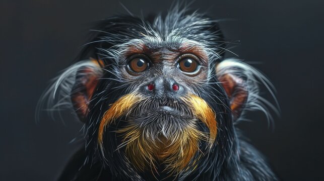 The emperor tamarin's intense gaze captures a whimsical playfulness in its vibrantly colored mustache.