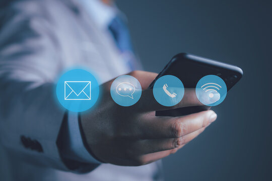 Contact us, Business support communication of internet service by smartphone.