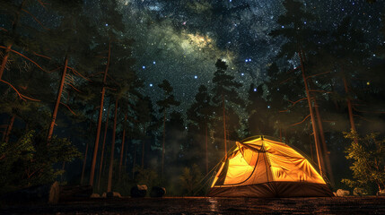 Campsite with a Tent Under Starry Night Skyultra HD
