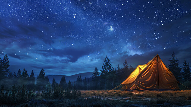 Campsite with a Tent Under Starry Night Skyultra HD
