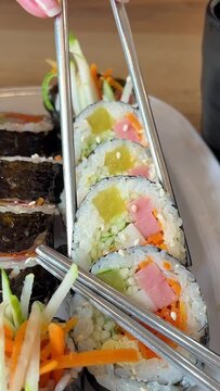 Close Up of Gourmet Sushi Plate. High quality 4k footage