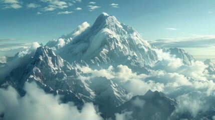 Majestic Mountain With Clouds in the Sky - obrazy, fototapety, plakaty
