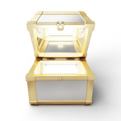 Opened Chest from Gold and Silver Isolated on White Background. 3D Illustration. File with Clipping Path.
