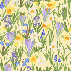seamless pattern with flowers, vector drawing wild plants, floral ornament, hand drawn botanical illustration