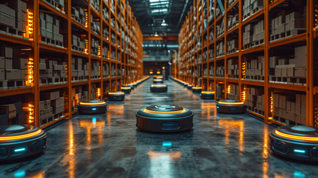 Automatic Guided Vehicle Robot package delivery in warehouse