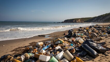 海岸に溜まった大量のゴミ,Generative AI AI画像 - 763697387